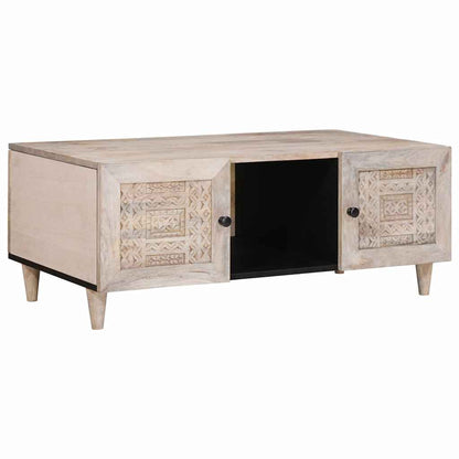 Couchtisch mit Regal Beige 100 x 54 x 40 cm massives Mangoholz