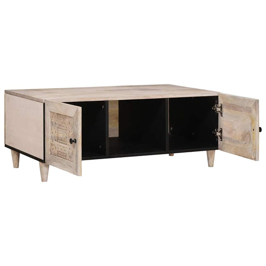 Couchtisch mit Regal Beige 100 x 54 x 40 cm massives Mangoholz