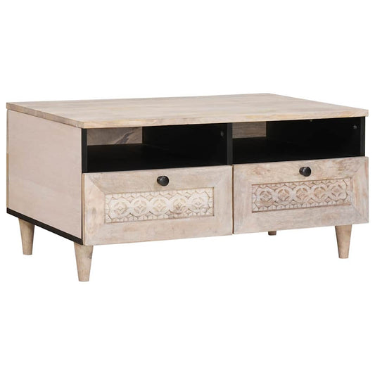 Couchtisch mit Regal Weiß 80 x 54 x 40 cm massives Mangoholz