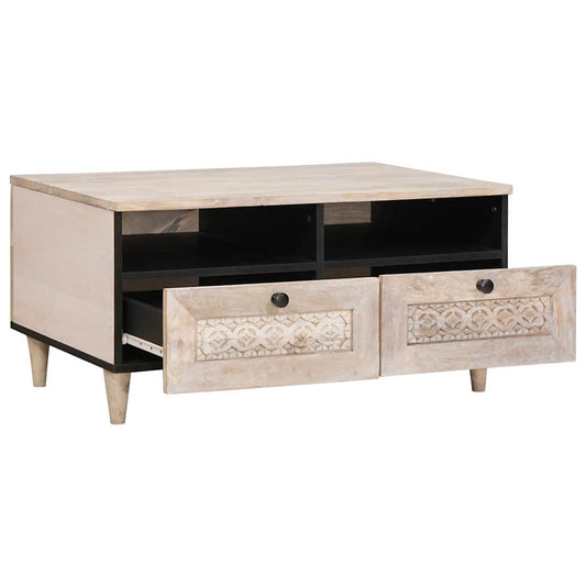 Couchtisch mit Regal Weiß 80 x 54 x 40 cm massives Mangoholz