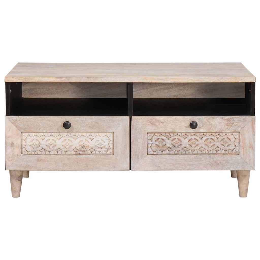 Couchtisch mit Regal Weiß 80 x 54 x 40 cm massives Mangoholz