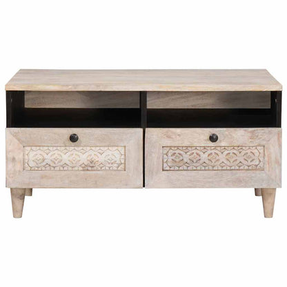 Couchtisch mit Regal Weiß 80 x 54 x 40 cm massives Mangoholz
