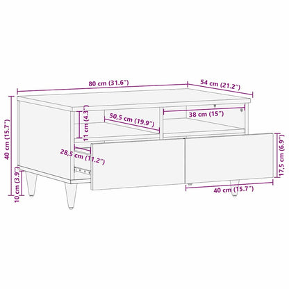 Couchtisch mit Regal Weiß 80 x 54 x 40 cm massives Mangoholz