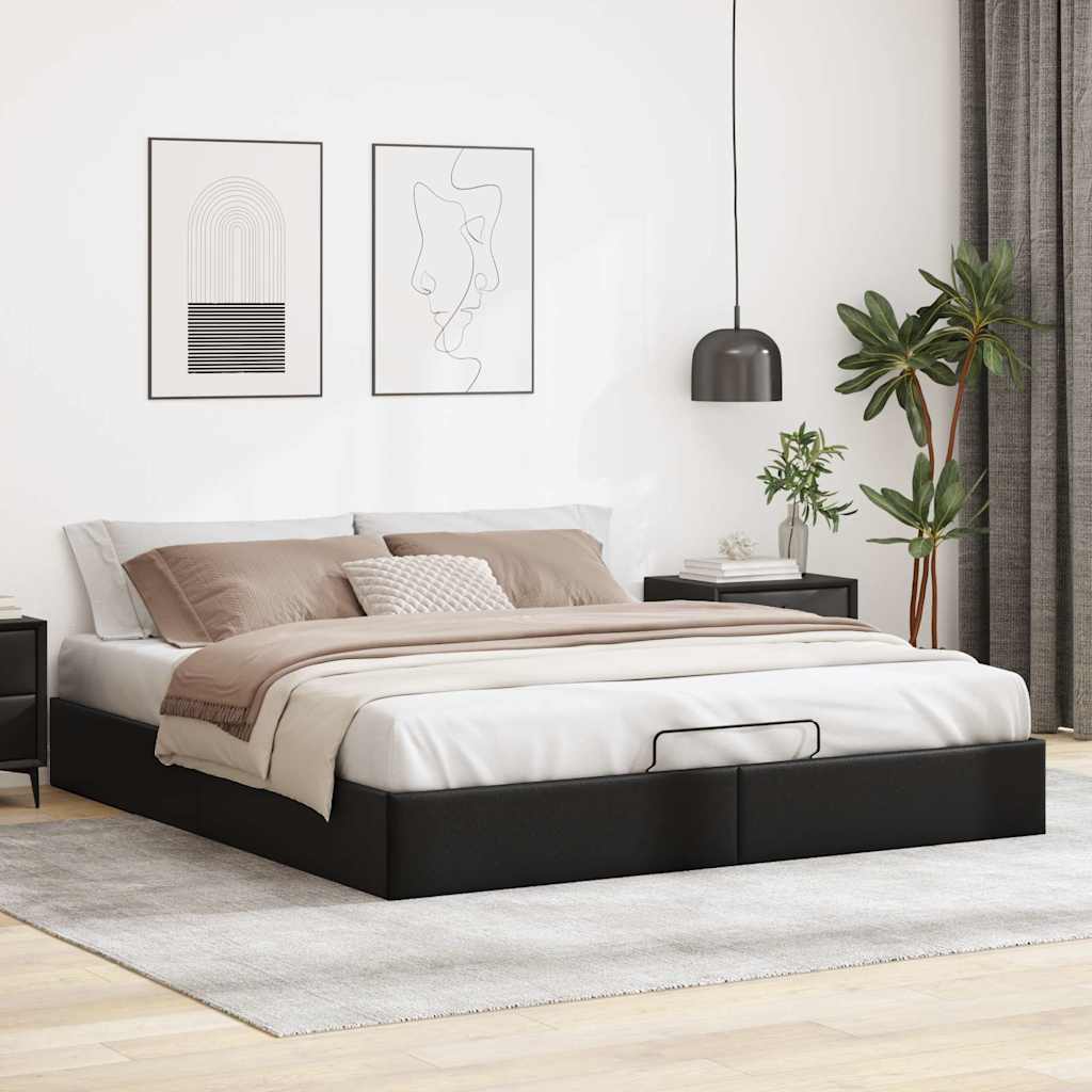 Ottoman-Bett ohne Matratze Schwarz 200x200 cm Kunstleder