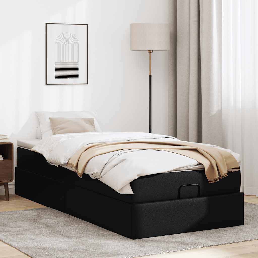 Ottoman-Bett mit Matratze Schwarz 90x200 cm Kunstleder