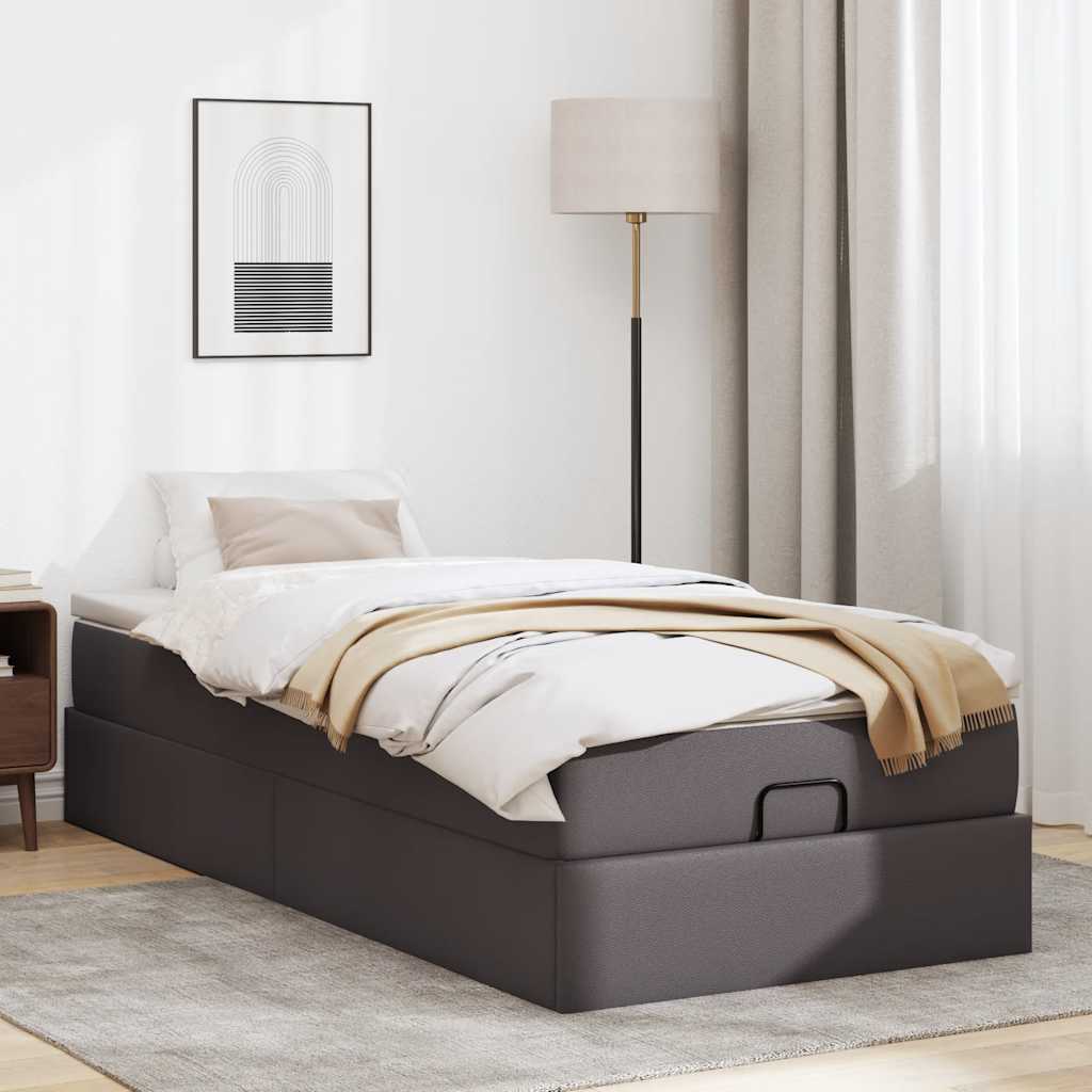 Ottoman-Bett mit Matratze Grau 100x200 cm Kunstleder