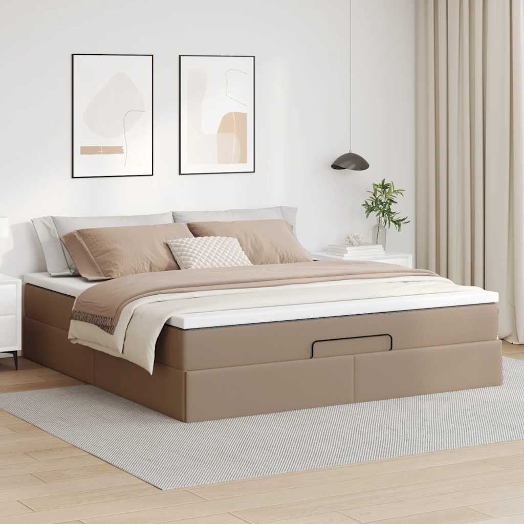 Ottoman-Bett mit Matratze Cappuccino-Braun 160x200cm Kunstleder