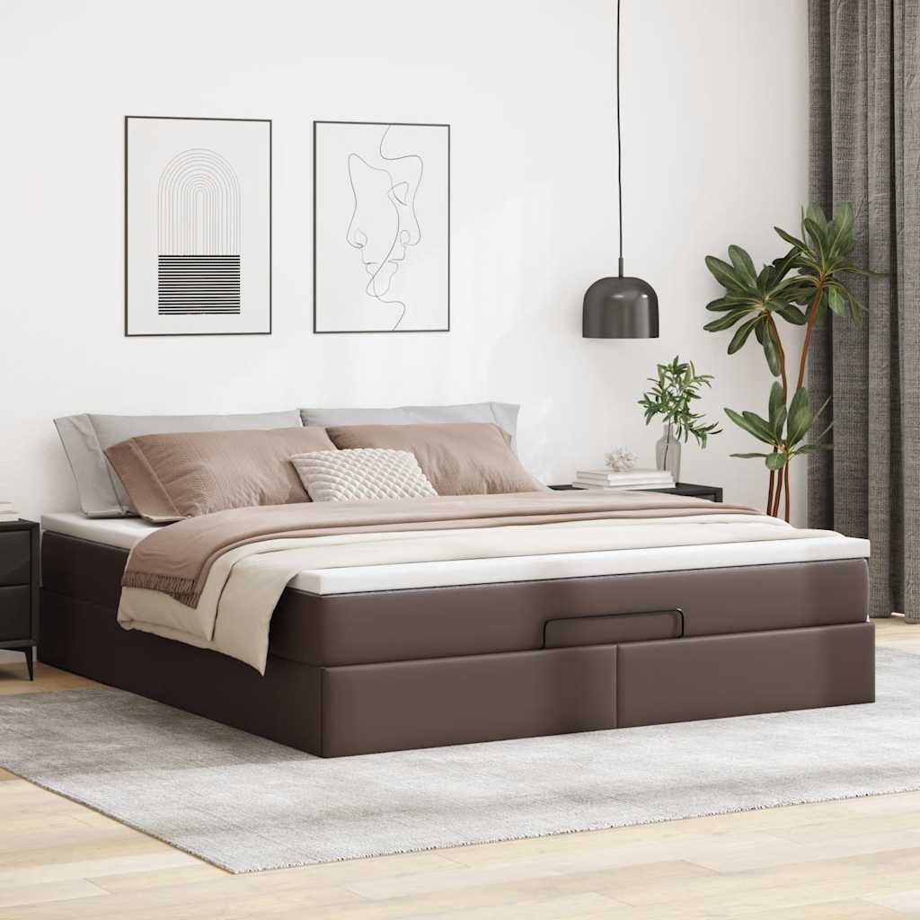 Ottoman-Bett mit Matratze Braun 180x200 cm Kunstleder