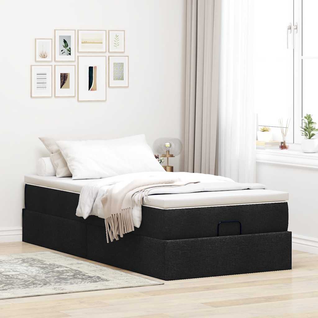 Ottoman-Bett mit Matratze Schwarz 80x200 cm Stoff