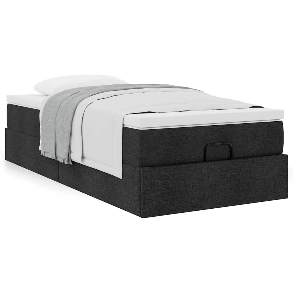 Ottoman-Bett mit Matratze Schwarz 90x200 cm Stoff