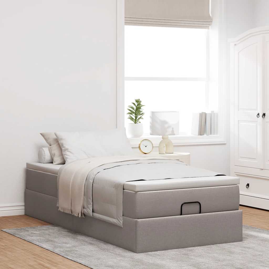 Ottoman-Bett mit Matratze Taupe 90x200 cm Stoff