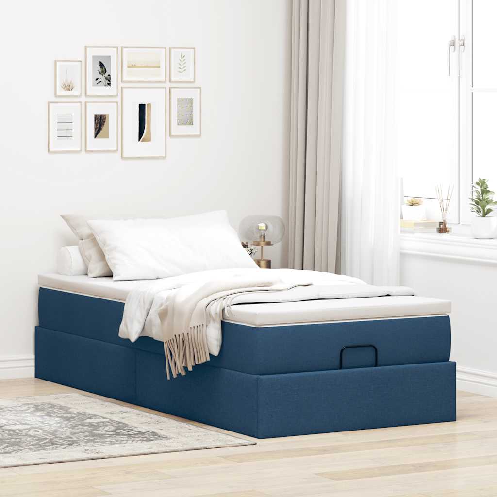 Ottoman-Bett mit Matratze Blau 90x200 cm Stoff