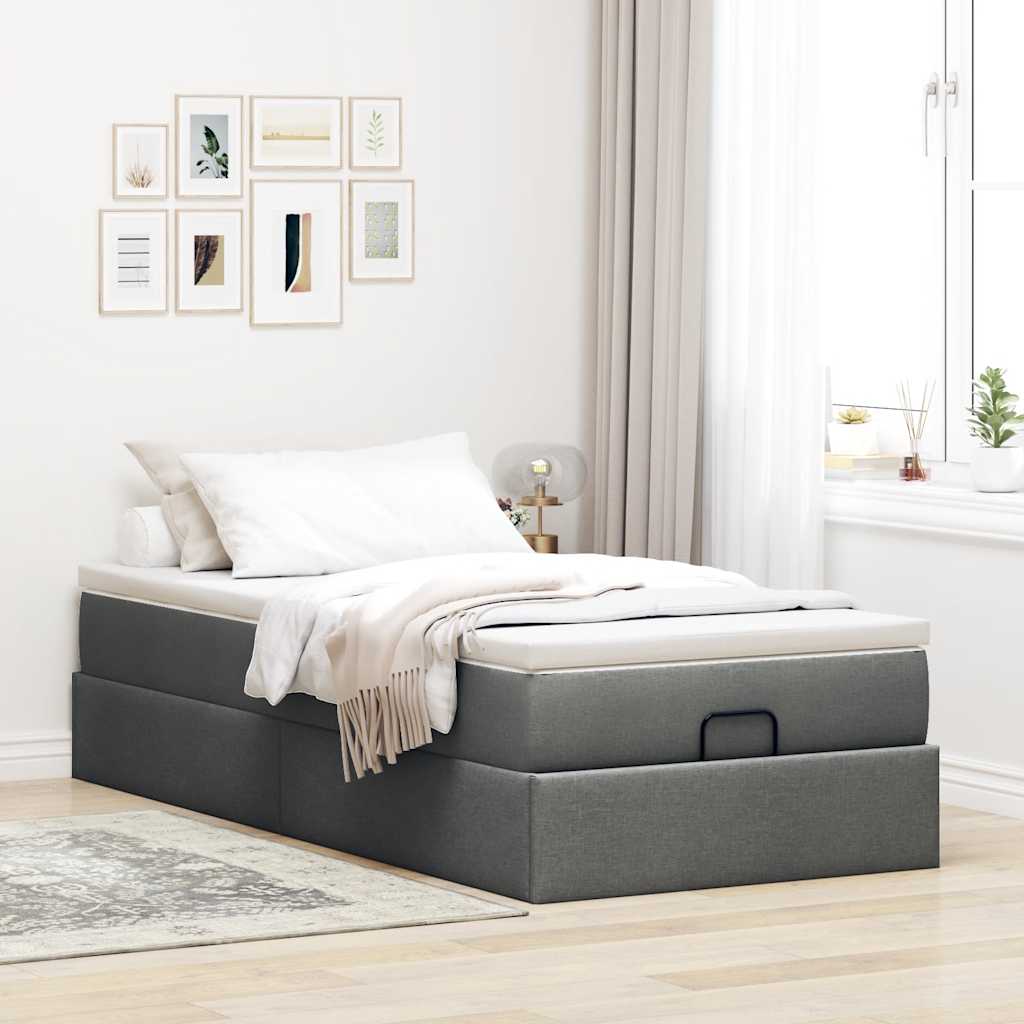 Ottoman-Bett mit Matratze Dunkelgrau 100x200 cm Stoff