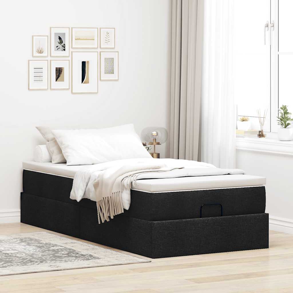 Ottoman-Bett mit Matratze Schwarz 100x200 cm Stoff