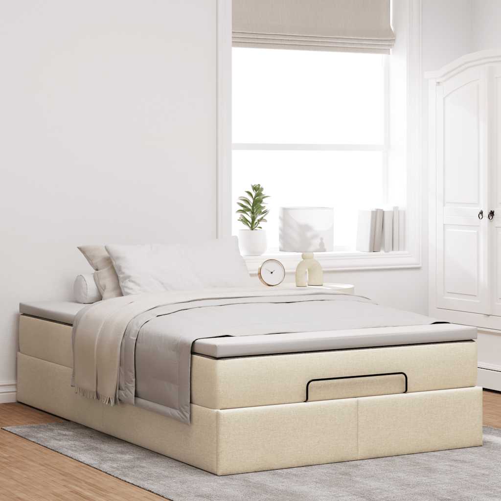 Ottoman-Bett mit Matratze Creme 120x190 cm Stoff