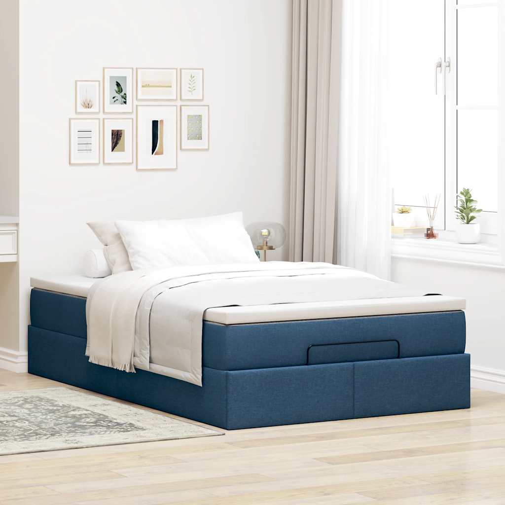 Ottoman-Bett mit Matratze Blau 120x200 cm Stoff