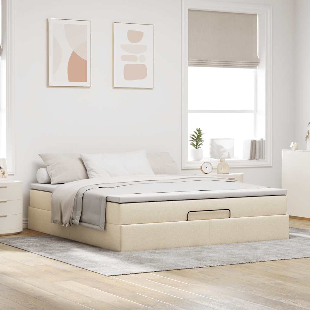 Ottoman-Bett mit Matratze Creme 160x200 cm Stoff