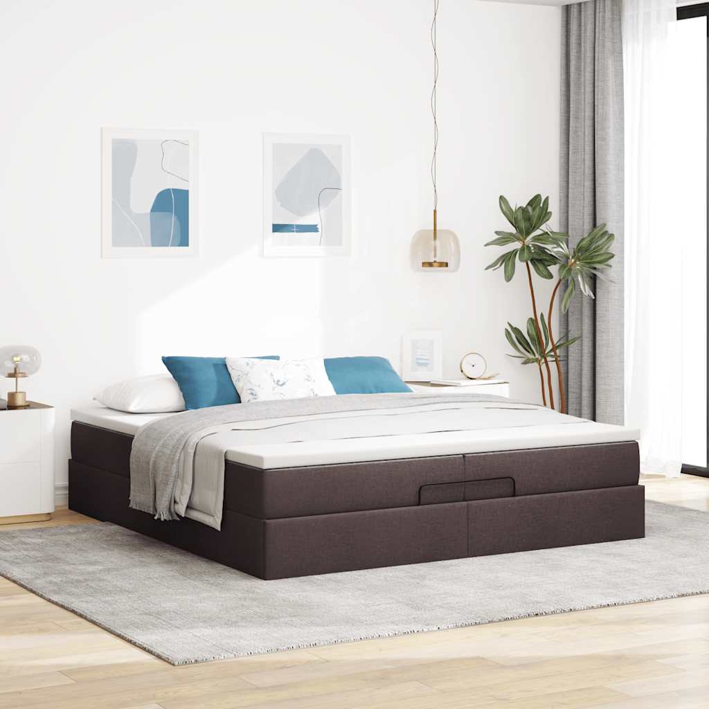 Ottoman-Bett mit Matratzen Dunkelbraun 200x200 cm Stoff