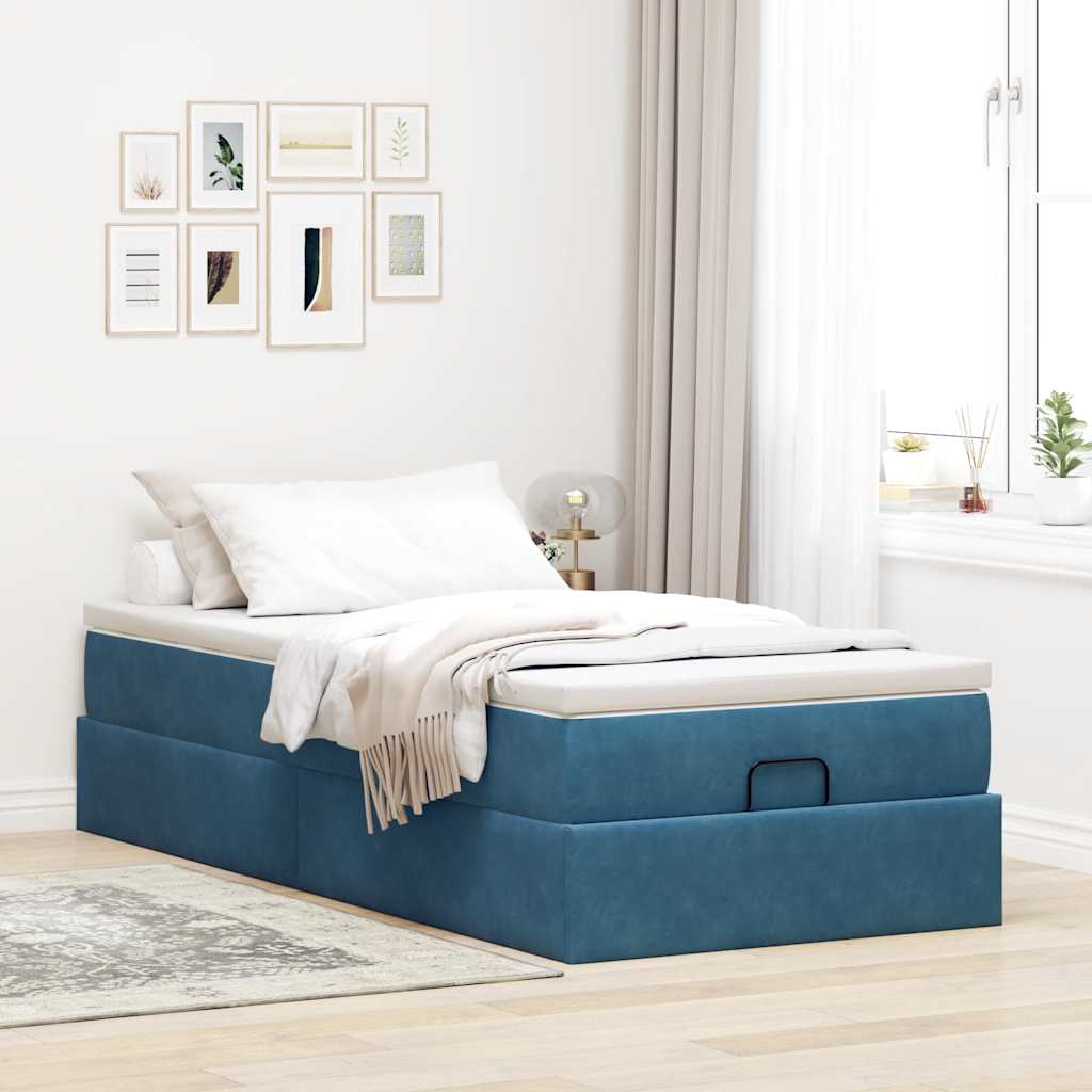 Ottoman-Bett mit Matratze Dunkelblau 80x200 cm Samt