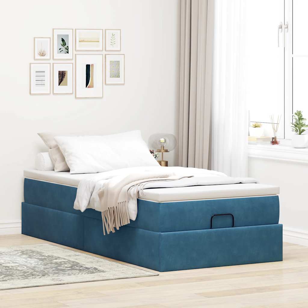 Ottoman-Bett mit Matratze Dunkelblau 90x190 cm Samt