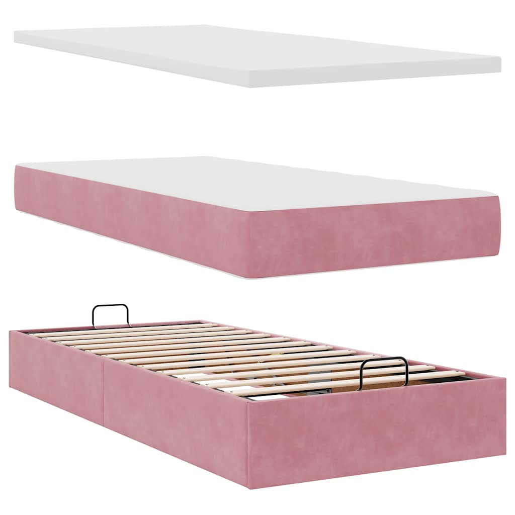 Ottoman-Bett mit Matratze Rosa 90x200 cm Samt