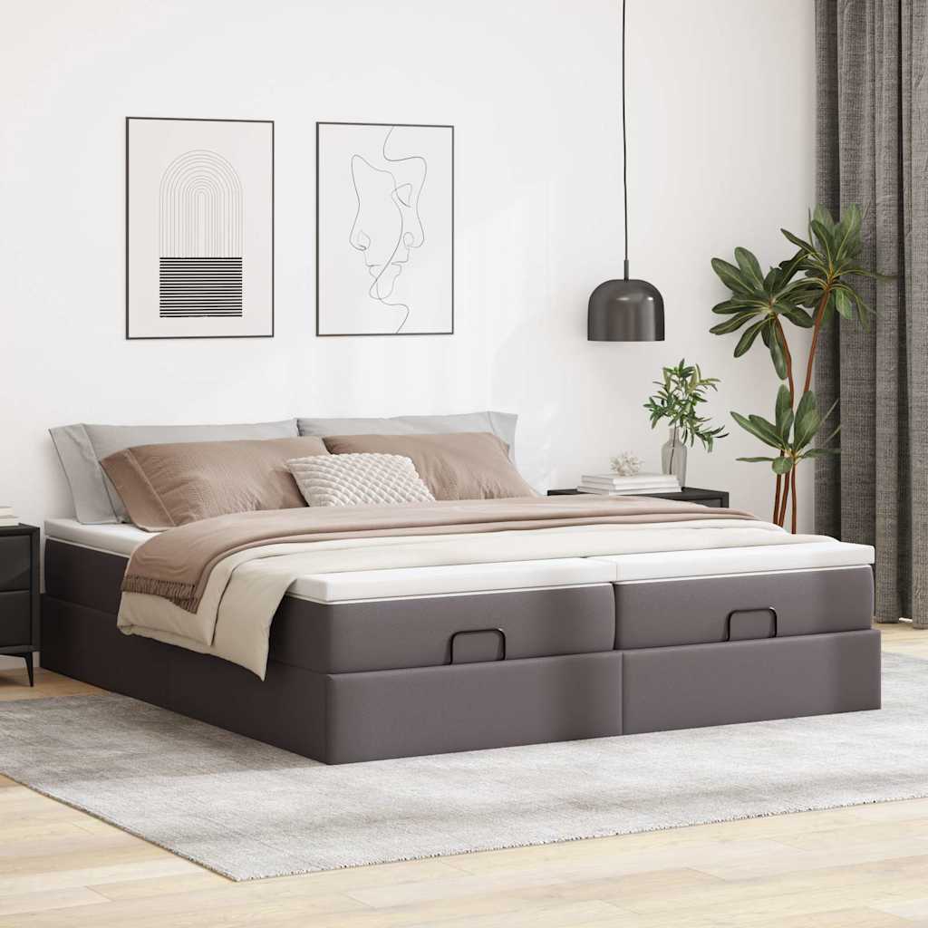 Ottoman-Bett mit Matratzen Grau 160x200 cm Kunstleder