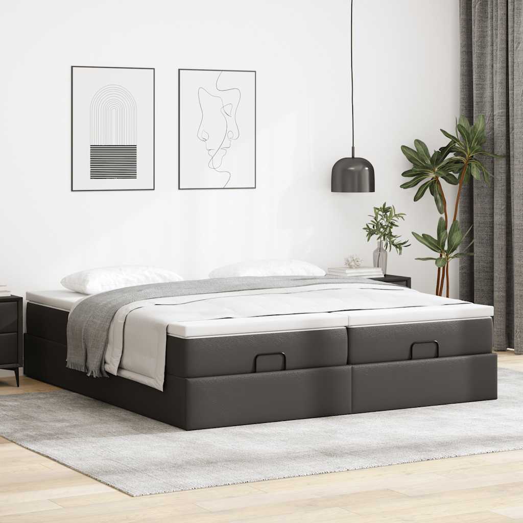 Ottoman-Bett mit Matratzen Schwarz 200x200 cm Kunstleder