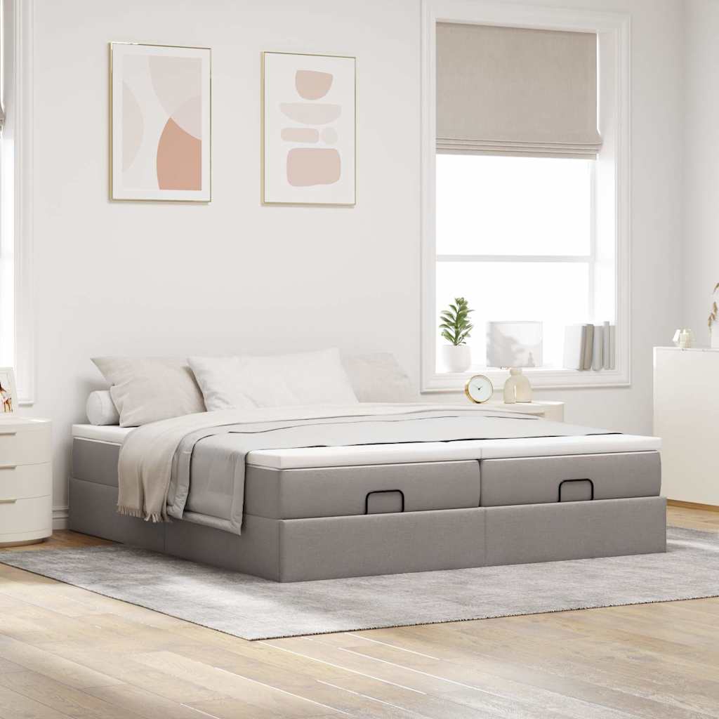 Ottoman-Bett mit Matratzen Taupe 180x200 cm Stoff