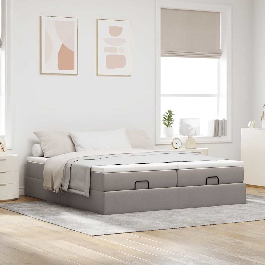 Ottoman-Bett mit Matratzen Taupe 200x200 cm Stoff