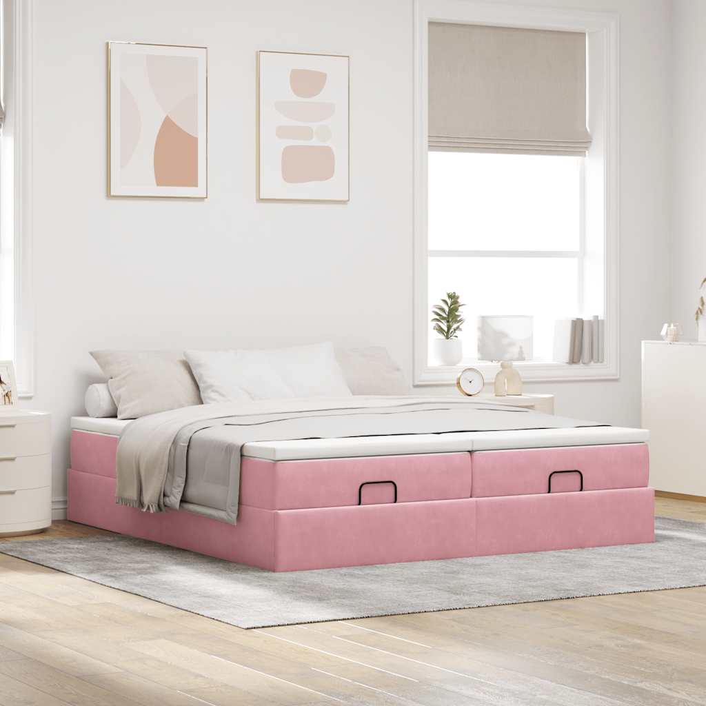 Ottoman-Bett mit Matratzen Rosa 160x200 cm Samt