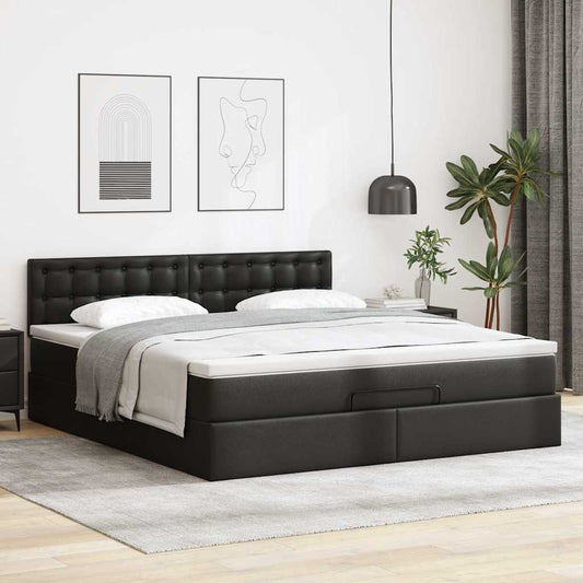 Ottoman-Bett mit Matratze Schwarz 160x200 cm Kunstleder