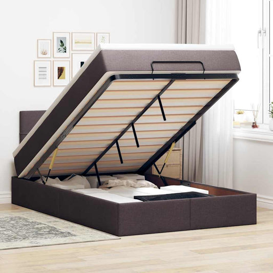 Ottoman-Bett mit Matratze Dunkelbraun 120x190 cm Stoff