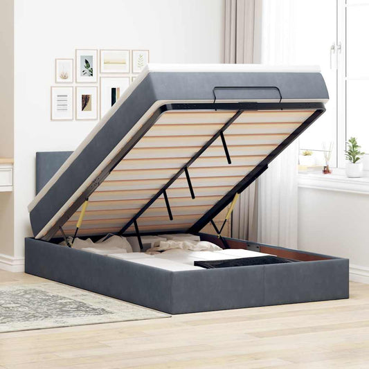 Ottoman-Bett mit Matratze Dunkelgrau 120x190 cm Samt