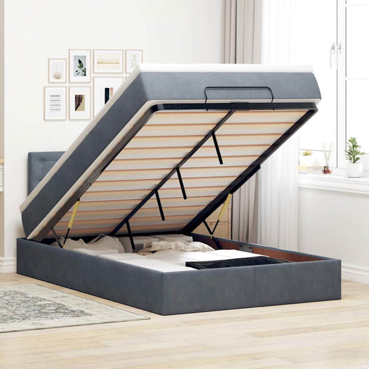 Ottoman-Bett mit Matratze Dunkelgrau 120x190 cm Samt