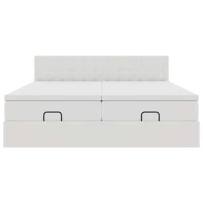 Ottoman-Bett mit Matratzen Weiß 180x200 cm Kunstleder