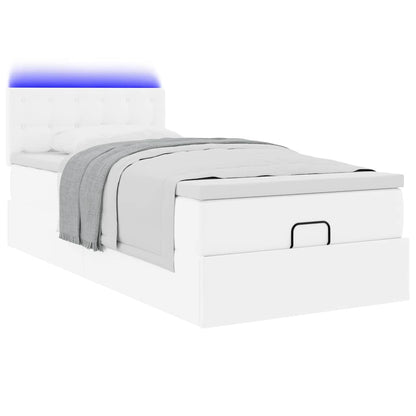 Ottoman-Bett mit Matratzen & LEDs Reinweiß 90x200 cm Kunstleder