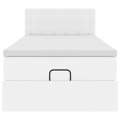 Ottoman-Bett mit Matratzen & LEDs Reinweiß 90x200 cm Kunstleder