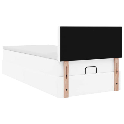 Ottoman-Bett mit Matratzen & LEDs Reinweiß 90x200 cm Kunstleder