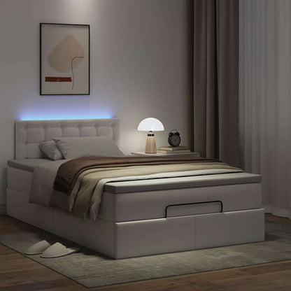 Ottoman-Bett mit Matratzen & LEDs Reinweiß 120x190cm Kunstleder