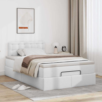 Ottoman-Bett mit Matratzen & LEDs Reinweiß 120x190cm Kunstleder
