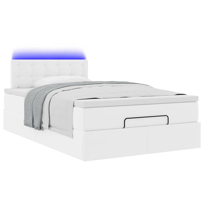 Ottoman-Bett mit Matratzen & LEDs Reinweiß 120x190cm Kunstleder