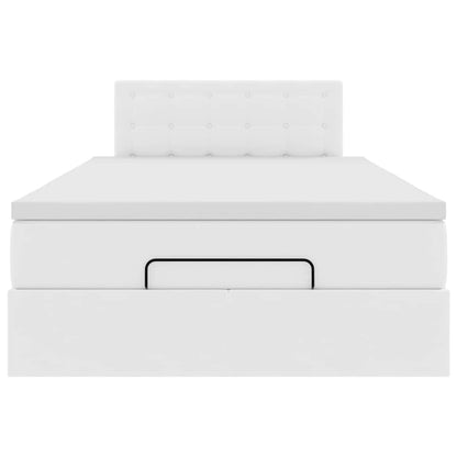 Ottoman-Bett mit Matratzen & LEDs Reinweiß 120x190cm Kunstleder