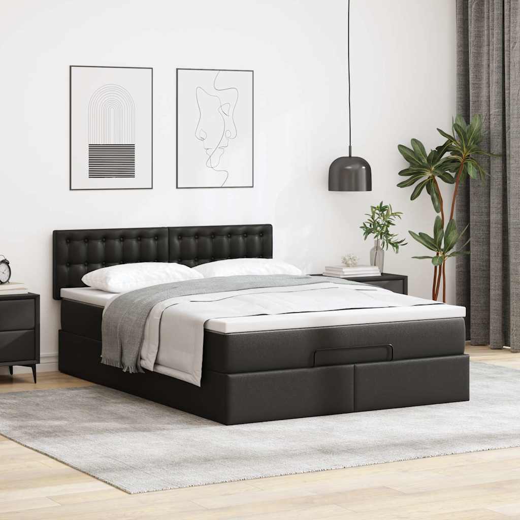Ottoman-Bett mit Matratzen & LEDs Schwarz 140x190 cm Kunstleder