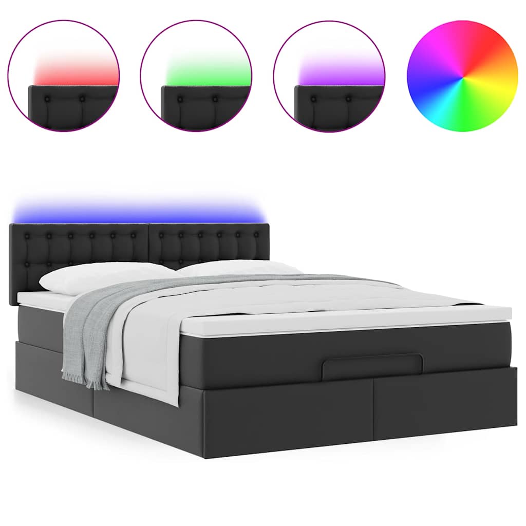 Ottoman-Bett mit Matratzen & LEDs Schwarz 140x190 cm Kunstleder