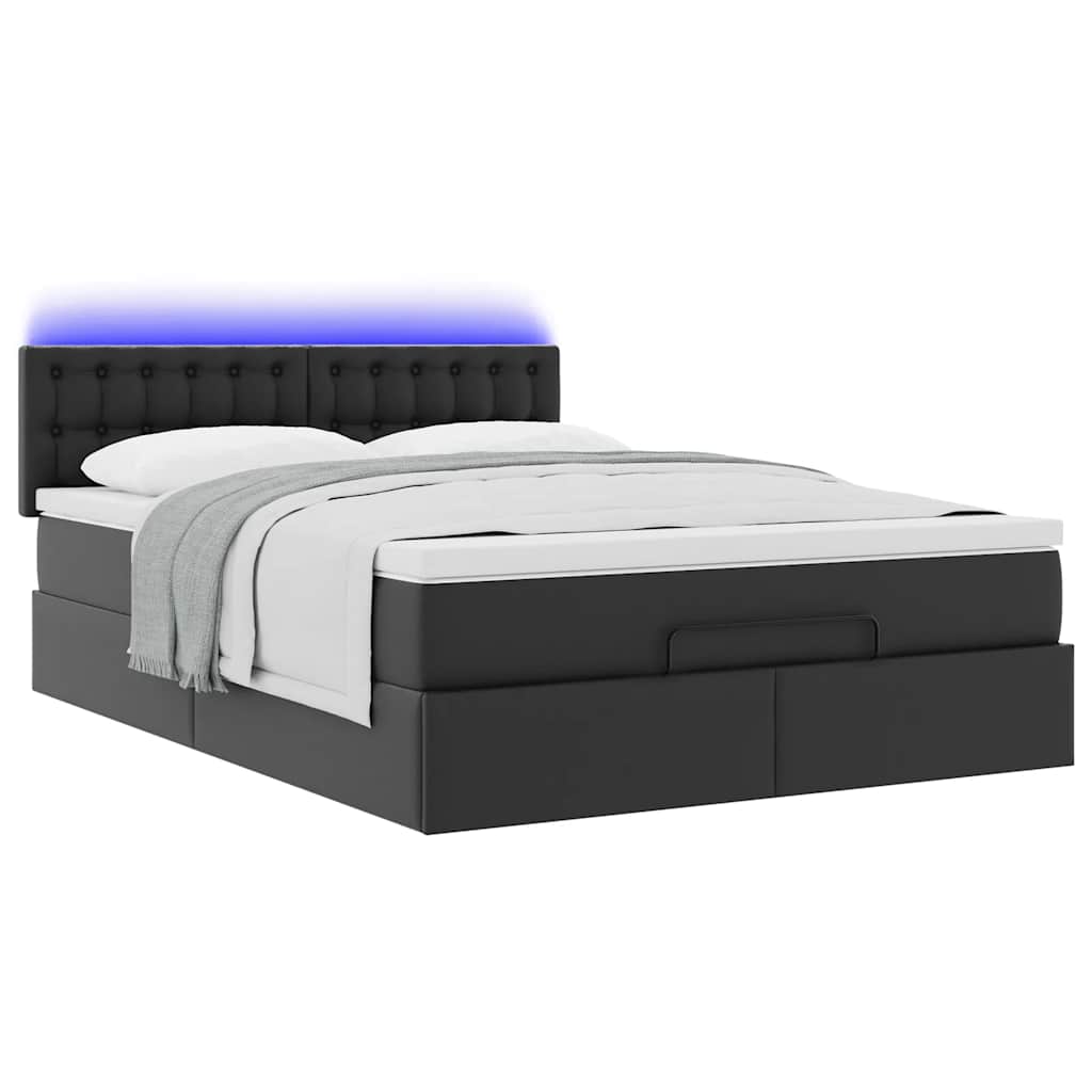 Ottoman-Bett mit Matratzen & LEDs Schwarz 140x190 cm Kunstleder