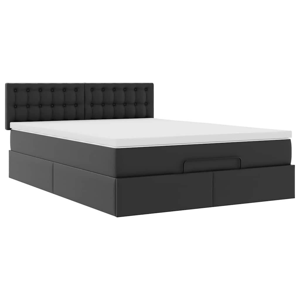Ottoman-Bett mit Matratzen & LEDs Schwarz 140x190 cm Kunstleder