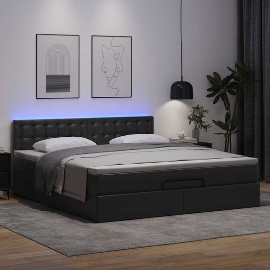 Ottoman-Bett mit Matratze Schwarz 180x200 cm Kunstleder