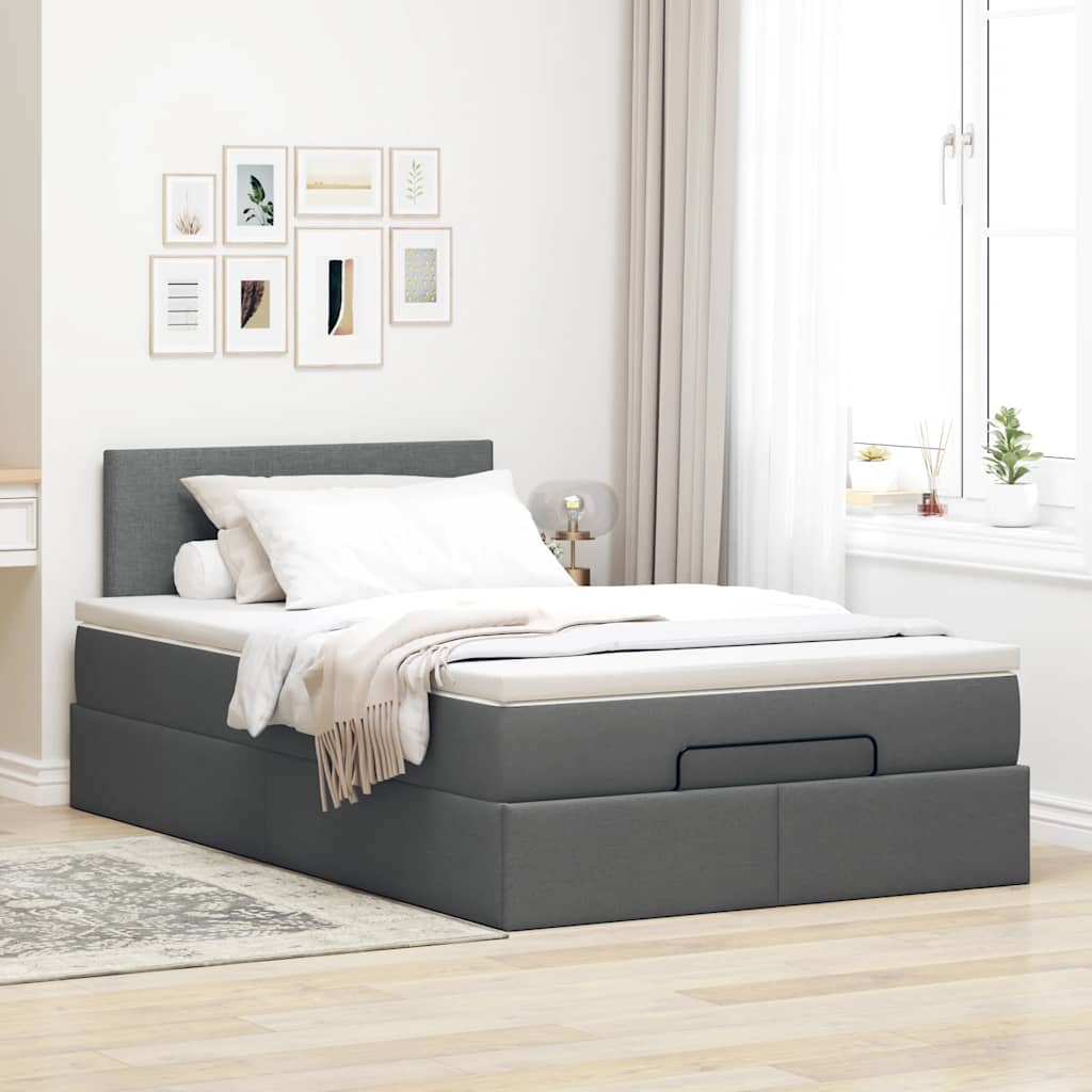 Ottoman-Bett mit Matratze Dunkelgrau 120x200 cm Stoff