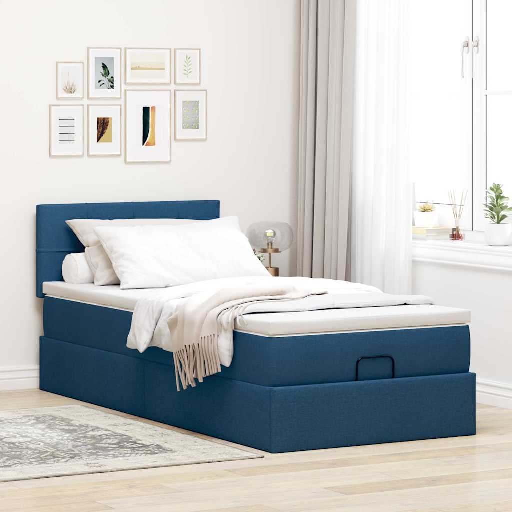 Ottoman-Bett mit Matratze Blau 90x190 cm Stoff