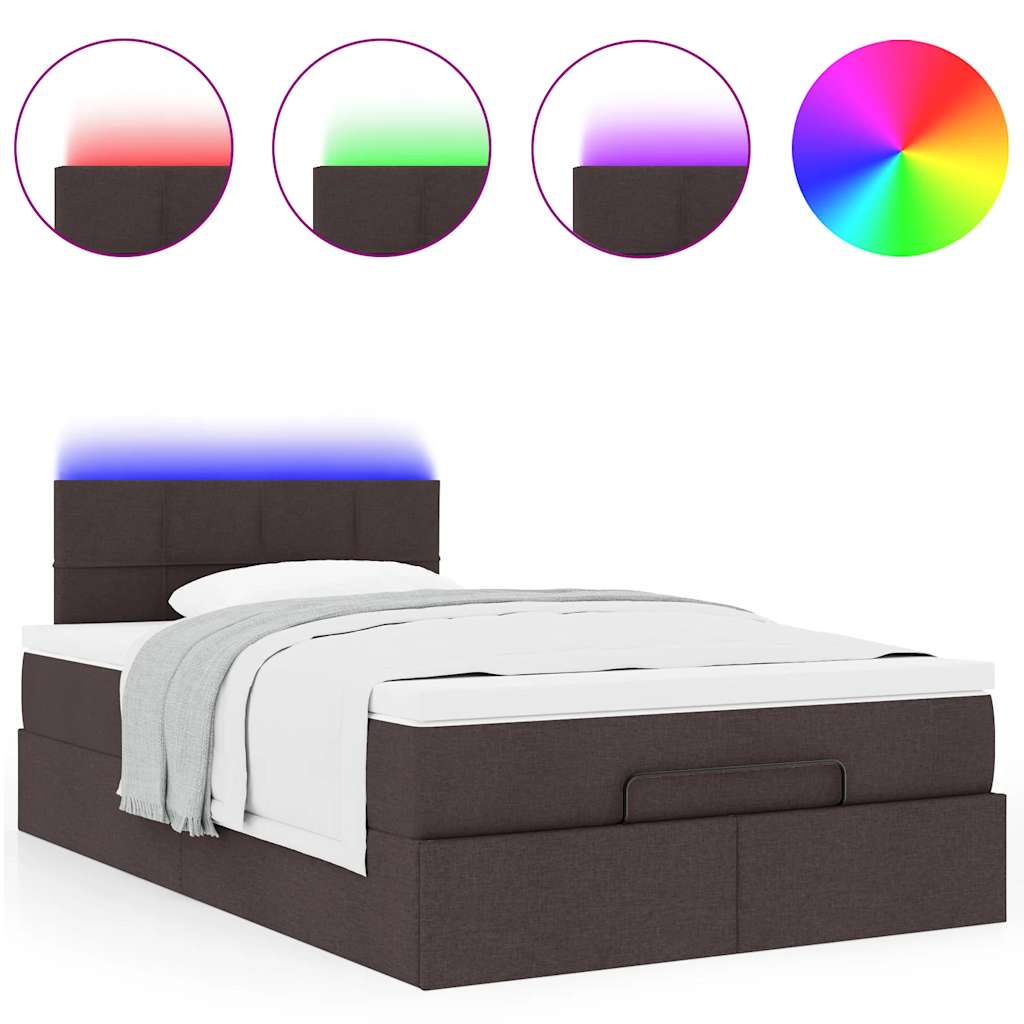 Ottoman-Bett mit Matratze & LEDs Dunkelbraun 120x190 cm Stoff